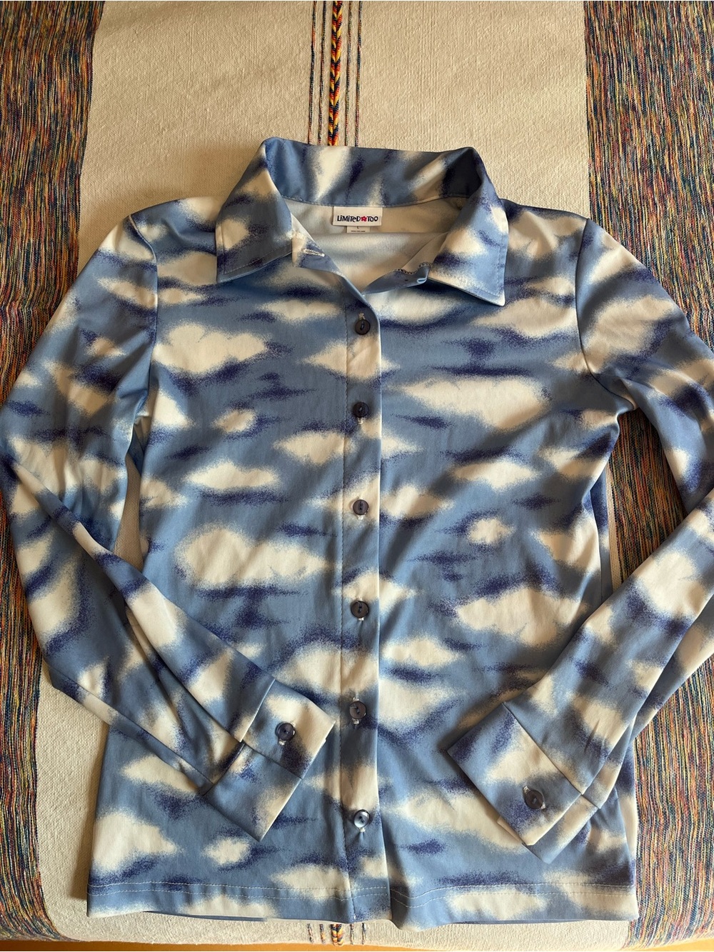 Limited Too Blue and White Cloud Print Shirt ~ size L juniors ~